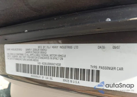 2008 Subaru Legacy 3.0R Limited из США, поврежденный, VIN 4S3BL856684214538